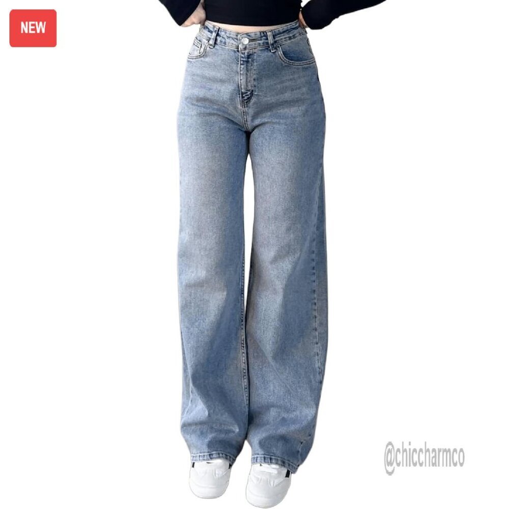 High Waist Wide Leg Stretch Jeans Straight Fit Boyfriend Denim Pants